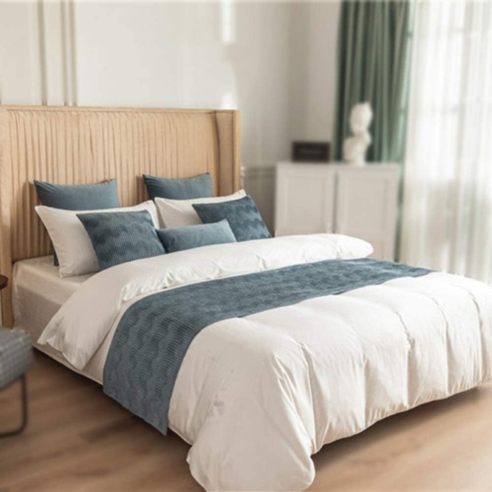 MiDuoHU Luxury Soft Bed Runner Solid Color Scarf Velvet Wave Pattern Pillowcase Hotel Bedroom Reversible Double Use Bedspread(Light blue,45x210cm (for 1.5m bed))