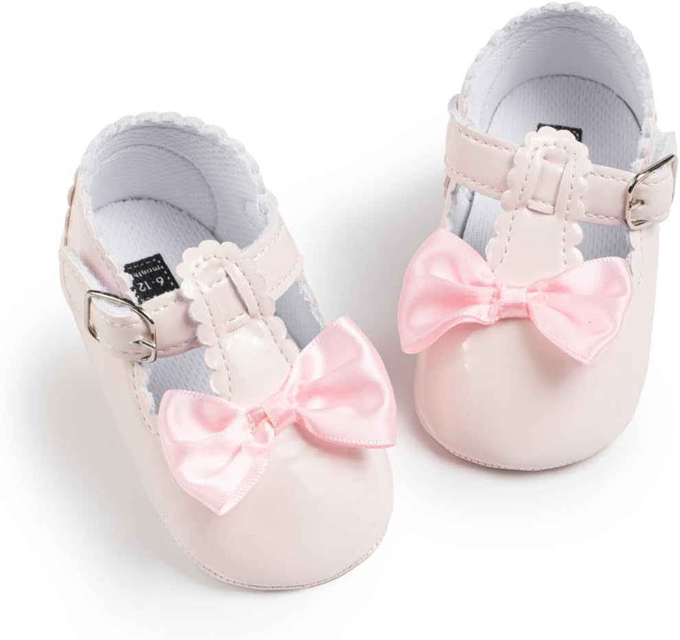 MeckiorInfant Baby Girls Soft Sole Bowknot Princess Wedding Dress Mary Jane Flats Prewalker Newborn Light Baby Sneaker Shoes