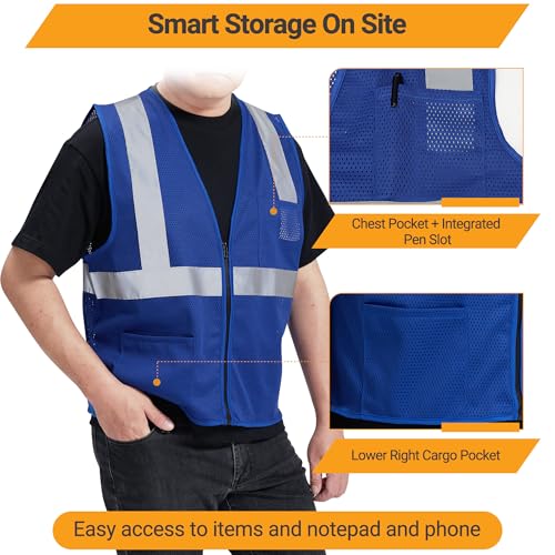 Image of AYKRM 2 Pocket Mesh High Visibility Reflective Safety Vest for men & Women ANSI /ISEA 107 Standards