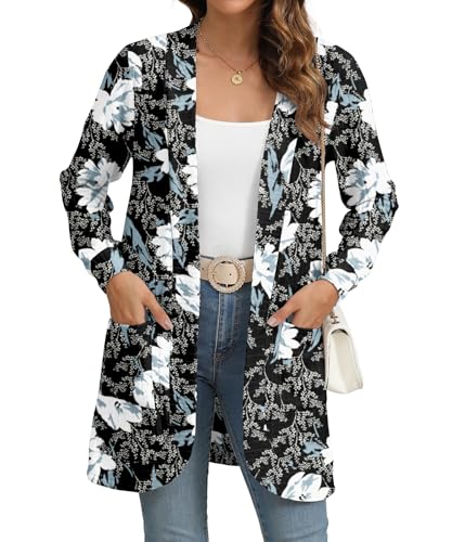 Image of YSYOKOW Cardigan Sweaters for Women Long Sleeve Open Front with Pockets | Long Cardigans for Women Lightweight Soft Casual Dressy Loose Fit Cardigan Sweater with Pockets for Work and Office