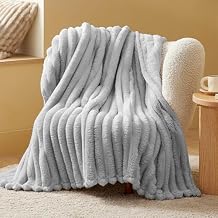 Bedsure Throw Blanket for Couch - 350GSM Super GentleSoft Fuzzy Fluffy Cozy Fleece Blankets for Women, Cute Small Plush Throws for Girls, Light Grey, 50x60 Inches, Wider Striped Design