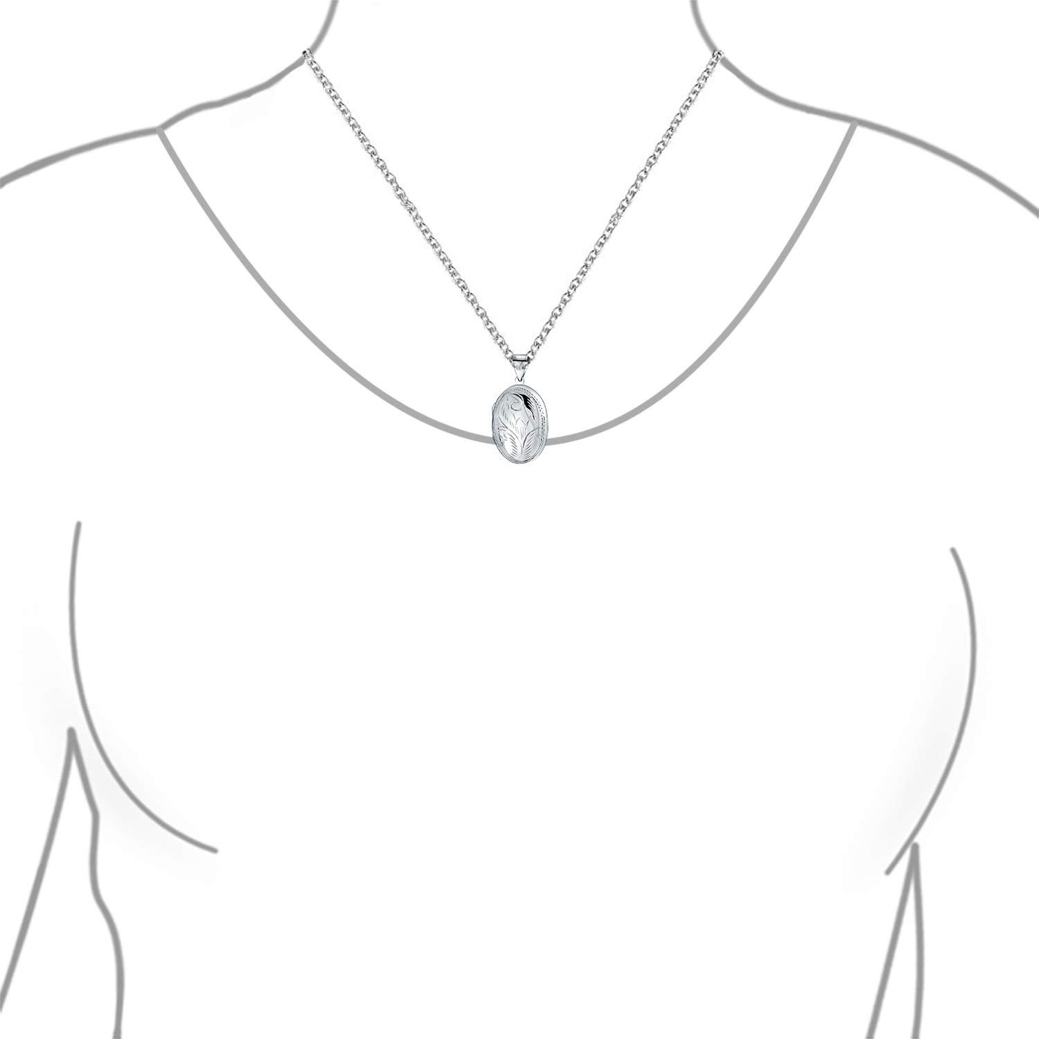 Bling Jewelry Collana Con Ciondolo Medaglione Ovale In Argento .925 Stile Vintage Per Donne Personalizzato Con Design Inciso A Foglia Floreale Piccoli Medaglioni Che Contengono Foto