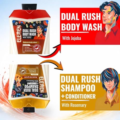 Image of Elemen Dual Rush Bodywash + Shampoo (500ml) & Vitamin C Face Wash (120ml) - Energizing All-in-One Shower & Skin Brightening Set