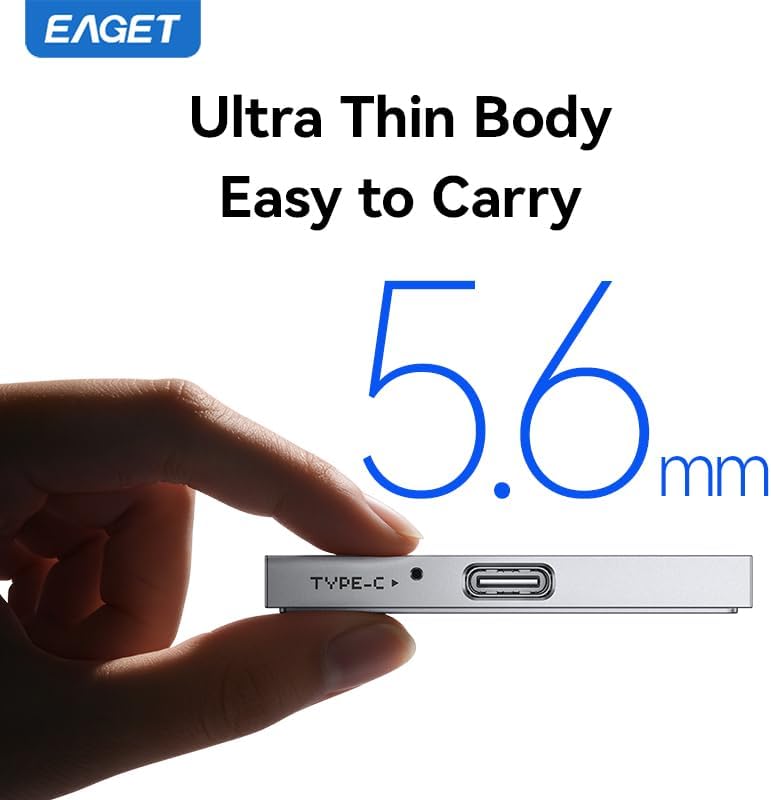 EAGET 1TB 20Gbps Magnetic Portable SSD, External Solid State Drive, Self-Adhesive Card-Sized PSSD for Laptop, PC, Mac, PS5, Xbox, Android