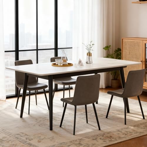 Hearthform Contemporary Sintered Stone Dining Table with White Marble Finish and Carbon Steel Legs - Space-Saving Design - Image 4