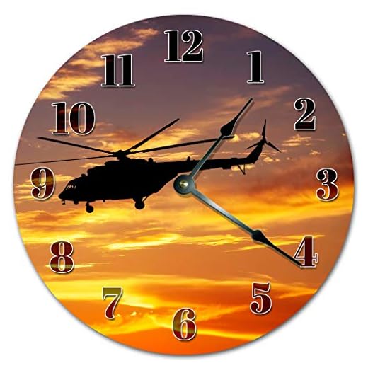 10.5" Silhouette of Helicopter ON Sunset Clock - Large 10.5" Wall Clock - Home Décor Clock