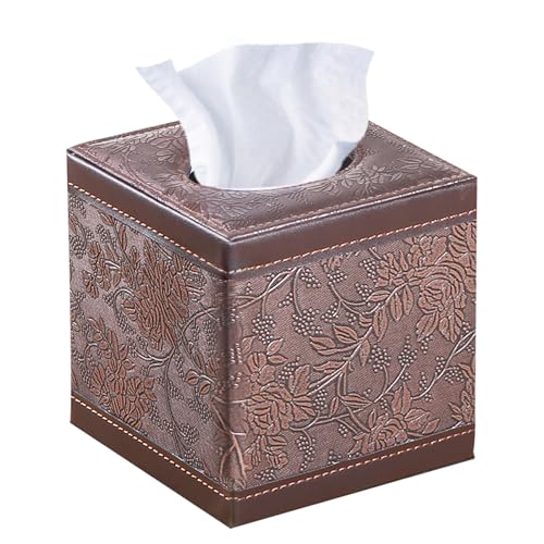 Leather Tissue Box Cover Square,Upgrade 99% Compatible Large Size,Cube Tissue Box Holder for Napkin Facial Paper,Dryer Sheet Dispenser Organizer for Bathroom Vanity Countertop,Night Stand