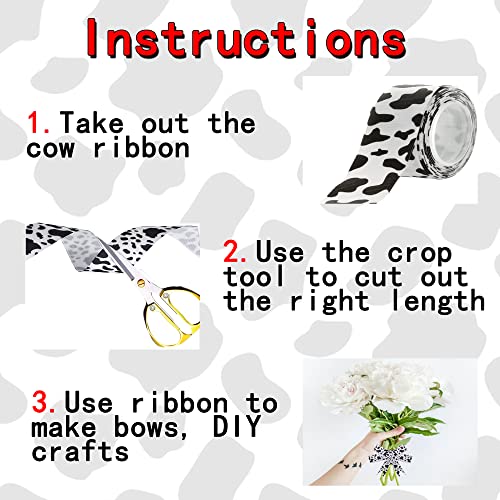 3 Rolls Cow Grosgrain Ribbon, 15 Yards Cow Print Ribbon Black And White Ribbon Animal Print Ribbon, Cow Spot Pattern Ribbon, Animal Print Ribbon For Wreath Bow Diy Crafts Party Celebration Decoration #TOP2