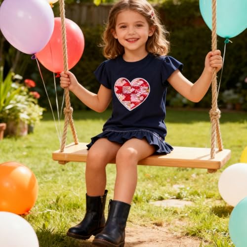 Image of Toddler Girl Short Sleeve Shirt Love Heart Top Girls 4th of July Shirts