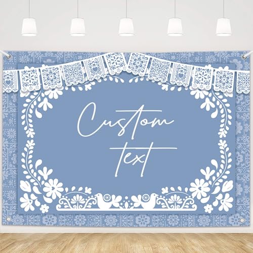 MEHOFOND 6x3.6ft Customize Backdrop Blue Personalized Fiesta Cielito Lindo Baby Shower Photography Background Mexican Talavera Wedding Party Decorations Banner Photo Supplies