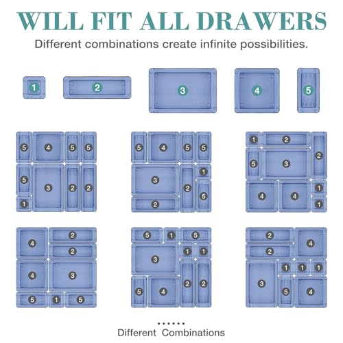 Image of 10 PCS Drawer Organizer Set, 5 Size Bathroom and kitchen organizer Trays | Bathroom and kitchen Drawer cabinet organizer Trays, Clear Storage Bins for Makeup, Jewelry, Utensils and Gadgets