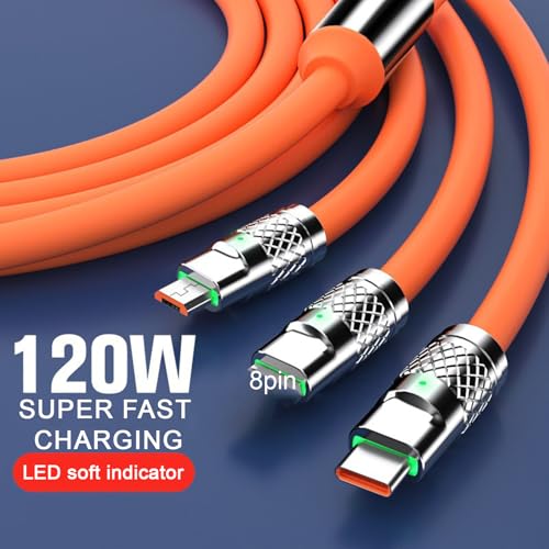 Image of EDNITA 3-In-1 Charging Cable | Micro Usb, Type C And Micro USB, 15W Fast Charging Cable | 1M, Wide Campatibility- Orange