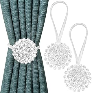 Pinowu Magnetic Crystal Flower Curtain Tiebacks (2 Pack), Decorative Curtain Holdback Buckle Clips with Stretchable String Rope for Bedroom, Living Room, Office