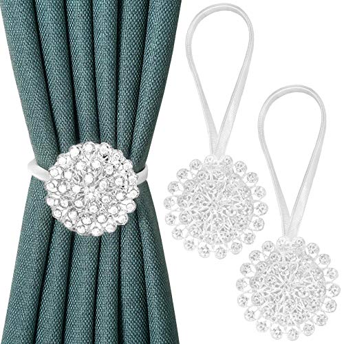 Pinowu embrasses de Rideaux magnétiques en Forme de Fleur en Cristal (2pcs) avec Cordon Extensible pour Chambre à Coucher, Salon, Bureau