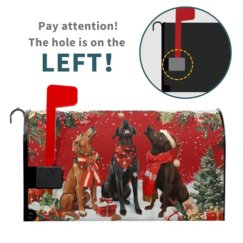Image of Christmas Dogs Magnetic Mailbox Cover Large Size 25.5x21 Inch Winter Xmas Mailbox Covers Merry Christmas Puppy Mailbox Wraps Post Letter Box Cover for Christmas Holiday Farmhouse Outdoor Decor
