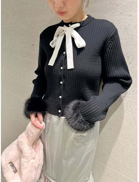 Amazon | リボン付き袖口ファーカーディガン RWNT251033SAXF