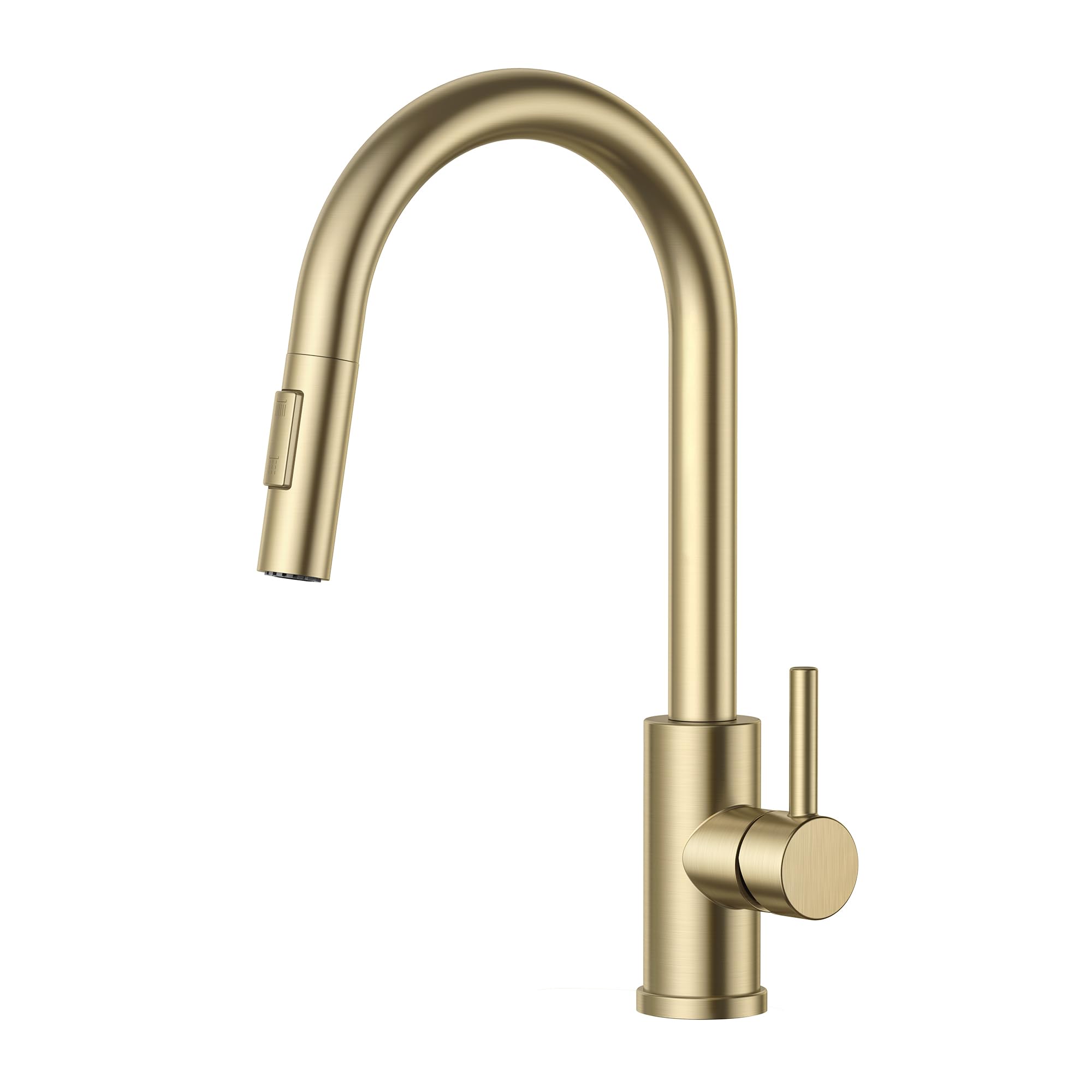 FORIOUS Wasserhahn Küche, Hoher Bogen Küchenarmatur mit Herausziehbarer Brause Ausziehbar Armatur, Mischbatterie Spültischarmatur Küche Küchenarmaturen, 360° Schwenkbar, Gebürstetes Gold