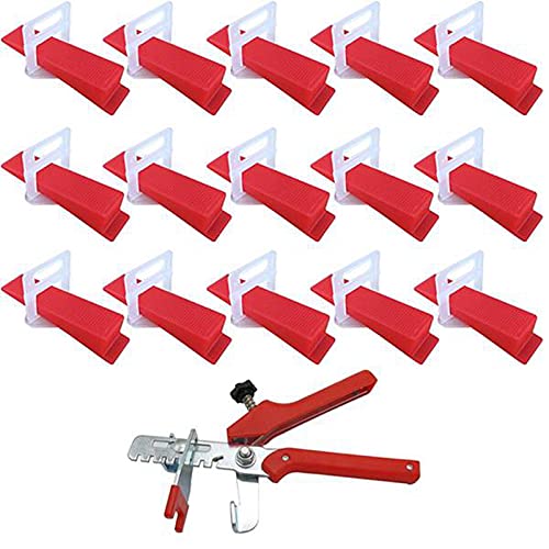 TEMKIN 201Pcs Tile Leveling System 2mm 100Pcs Clips+100Pcs Wedges +1Piece Plier Plastic Tiling Tools Tile Spacer Clamps