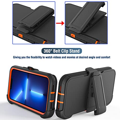 Image of Case for iPhone 12 Pro Max with Clip, Heavy-Duty Tough Rugged Shockproof Drop Protective Cover Phone Cases, Black+Orange