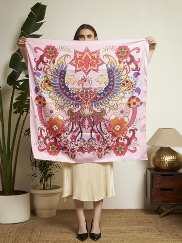 Image of Ravaiyaa - Attitude is everything Women Silk Digital Print Large Square Scarf Breathable Lightweight Neckerchief Printed Headscarf 40 inch x 40 inch Inch