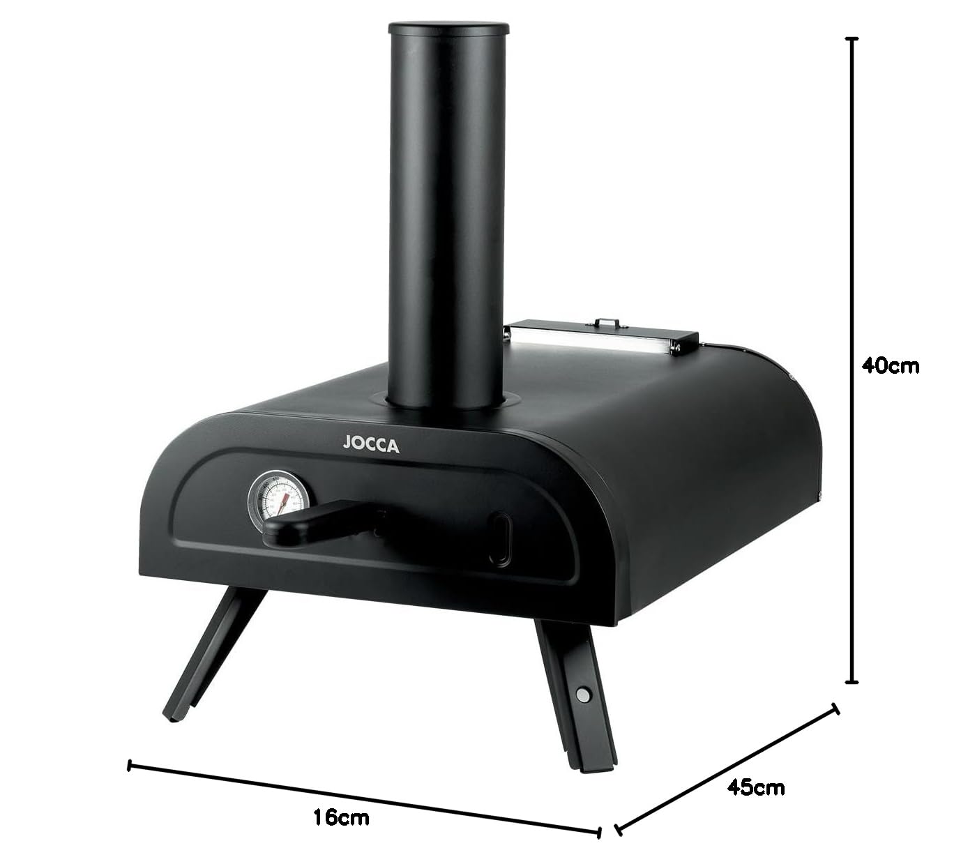 JOCCA – Pizzaofen-Grillzubehör aus Edelstahl/Auf den Grill stellen/Kein Zusammenbau/Pizzen in 4 Minuten/Tragegriffe [Energieklasse E], Schwarz