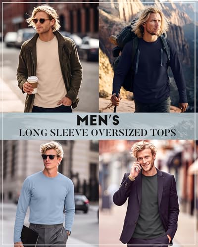 Image of August Alley 4 Pack Men's Big and Tall Cotton Shirts L-7XL, Long Sleeve Oversized Tops Loose Casual Large T-Shirts Basic Tee