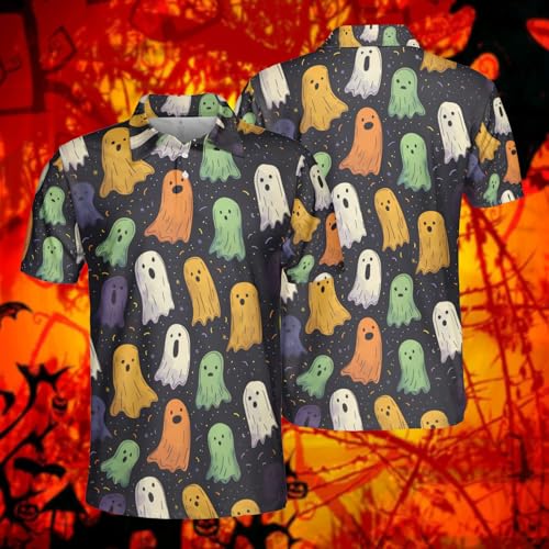Halloween Polo Shirts for Men - Creepy Short Sleeve Regular Fit Polo Shirts for Men Women Series 032