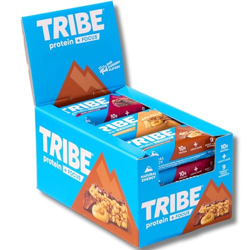 TRIBE Protein + Focus Flapjack Bars - Bestsellers Variety Box (12 x 60g) | Vegan Protein Bar | Lion's Mane, Ginseng + 9 Nutrients For Clarity & Natural Energy | High Fibre, Gluten Free Healthy Snack