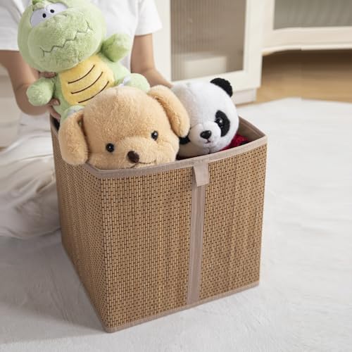 Image of HOKIPO Bamboo Storage Basket - Foldable Storage Bin 31x31 cm Storage Organizer for Clothes, Toys, Laundry & Home Organization, Pack of 1 (AR-6152)