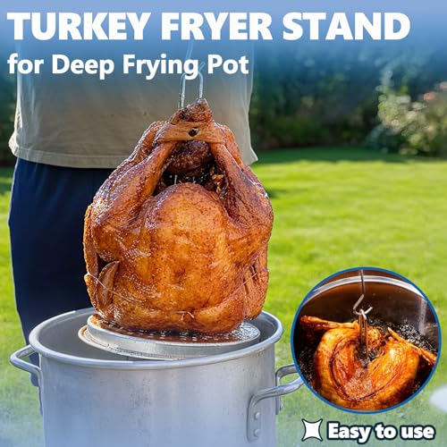 Image of SafBbcue Turkey Fryer Stand Kit Vertical Chicken Roasting Stand Chicken Rack Roaster Turkey Fryer Accessories Kit with Lifter Hook, Holder Base for Deep Fry Pot