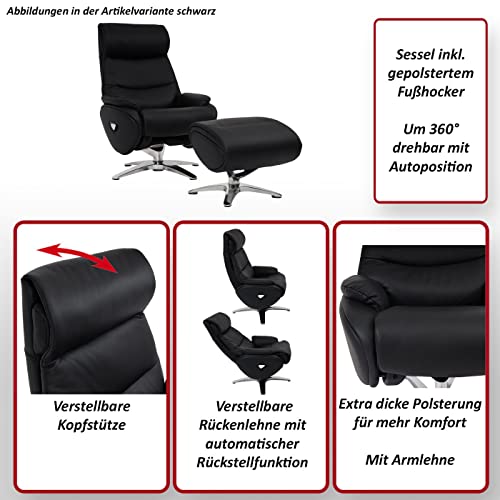 Relaxsessel mit Hocker HWC-K98, Fernsehsessel Sessel, Liegefunktion drehbar, Metall Echtleder/Kunstleder - braun – Bild 5