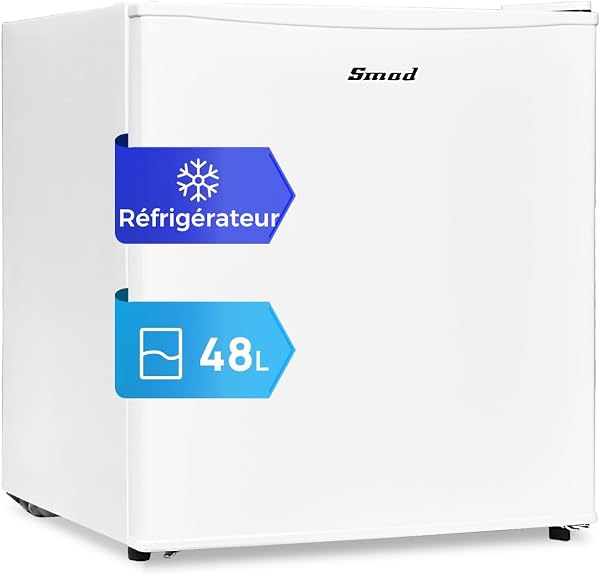 Smad Mini Frigo, 48L, Mini Réfrigérateur, Petit Frigo, avec Porte Réversible, 0-10℃, MiniBar pour Chambre Bureau Hôtel Salon, Blanc - 1