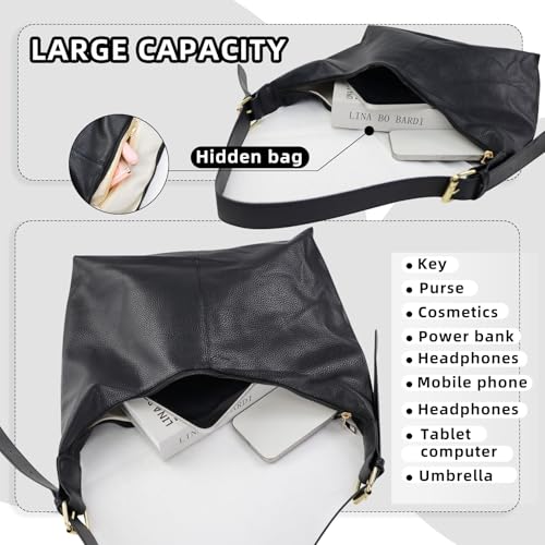 Image of Shoulder Bag, PU Leather Handbag Tote Purse Adjustable Straps Shoulder Bag Tote with Zipper for Women Travel Work Commute