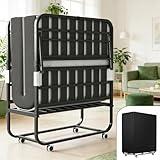 FLIXELIO Folding Bed with Mattress,75'*38' Memory Foam Mattress, Heavy Duty Metal Portable Bed for Adults, Roll Away Beds with Dust Cover Wide Frame Foldable Beds for Guest