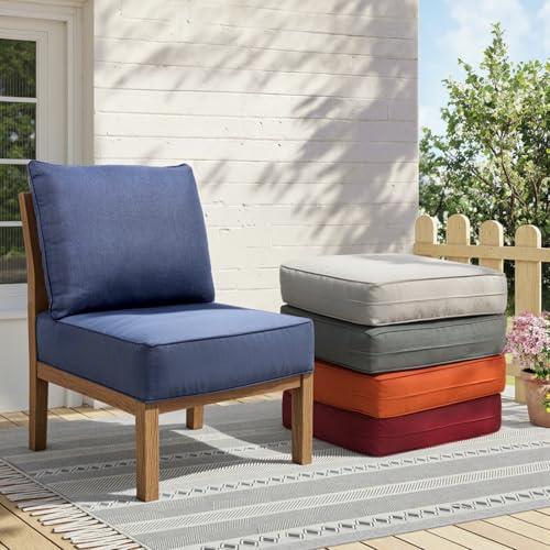 Image of 6 inch Thicker Outdoor Chair Cushion 4 Sets - 22 inch *24 inch *6 inch Waterproof Patio Furniture Cushions with Removable Cover, 28D High Density Sponge Filling Thicken Outdoor Patio Cushions - Blue