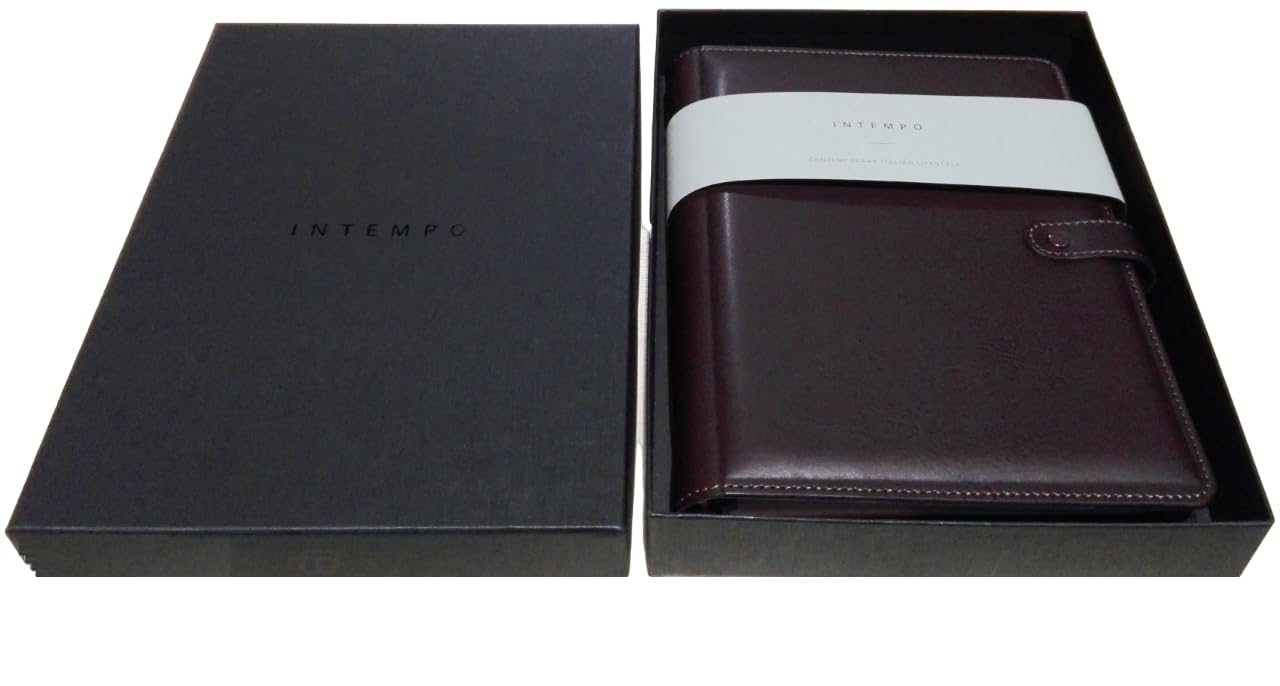 Agenda Organizer large Marrone 15x21 cm 2025 Settimanale ad anelli con Chiusura a Clik - Ecopelle Marrone con eleganti cuciture + Omaggio penna a scatto e segnalibro