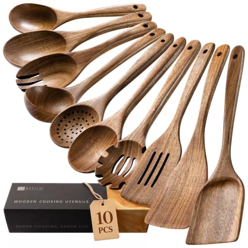 Hefild Wooden Spoons for Cooking, 10-Piece Acacia...