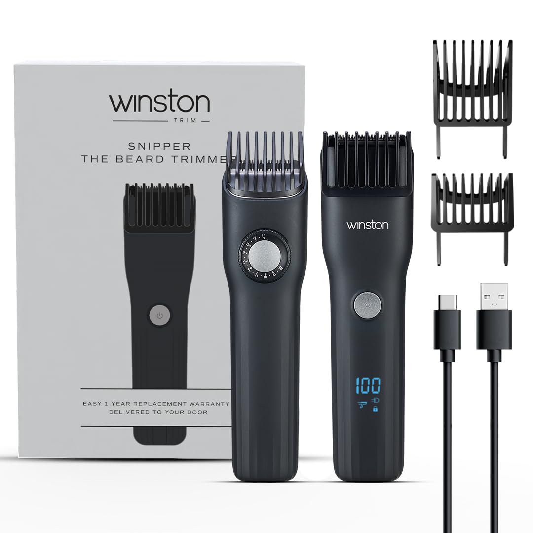 Winston Snipper Beard Trimmer High Precision Trimming 2 Beard Combs with 20mm Length Settings, Charging Digital Display & Travel Lock