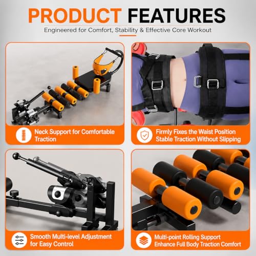 Image of Back Stretcher Machine for Spinal Pain Relief Adjustable Back Lumbar Support Sciatica Pain Relief Device Leg Height Stretcher Lower Back Decompress Stretcher Board Leg Stretching for Home Workout (Black with Orange)