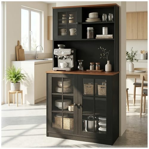 Catálogo de Walmart Muebles de Cocina de esta semana. 41 Simple Wisdom Alacenas para Cocina,Mueble para Horno con 3 Puertas de Cristal,Alacena,con Dos Gabinetes Superiores e Inferiores,Adecuado para Cocina y...