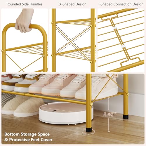 Image of Hoctieon 8 Tier Shoe Rack for Closet, Durable Mesh Style Shoe Rack, Entryway Shoe Shelf, Shoe Storage Organizer for Hallway, Bedroom, Living Room, Wardrobe, Gold