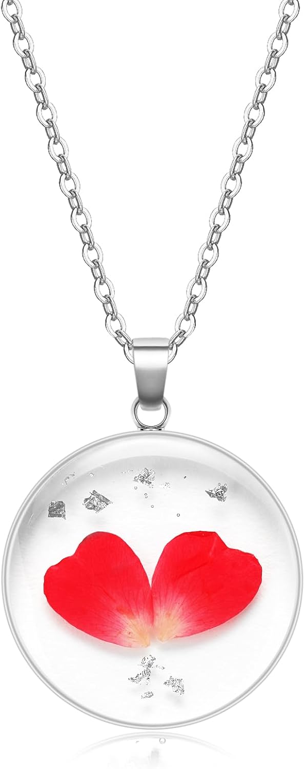 Birth Flower Necklace Silver For Women - 1-12 Month Necklace - Handmade Pressed Flower - Unique Holiday Gift - 18"