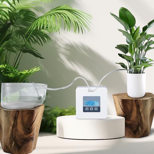 Moongiantgo 自動水やり器 鉢植え用 自動散水タイマー タンク式 10鉢対応 自動灌水器 散水時間・間隔調整可能 USB/電池駆動 デジタル表示 小型植物自動給水器