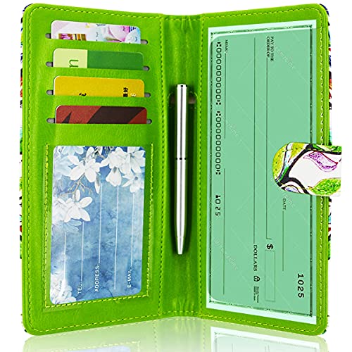 Acdream Checkbook Cover, Leather Rfid Blocking Check Book Wallet, Protective Premium Business And Personal Duplicate Checks Holder, With Credit Card Slots For Women Men, Love Tree #TOP1