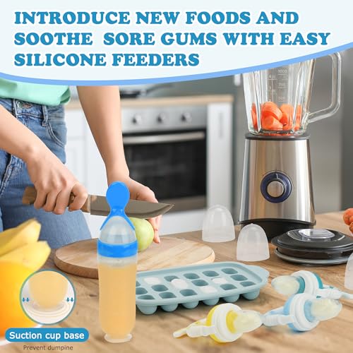 Image of Baby Breastmilk Popsicle Molds & Baby Fruit Feeder-WAJIAYON Silicone Food Freezer Tray Storage Containers,Infant Food Pacifier Feeder and Teether for Babies Easter Bunny Gifts for Boys and Girls