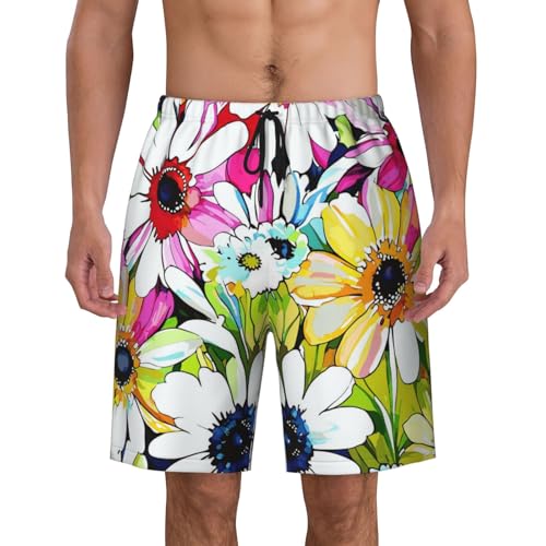 Men's Beach Shorts Watercolor Flowers Mens Swim Trunks Board Shorts with Pockets Swimwear Bathing Suits