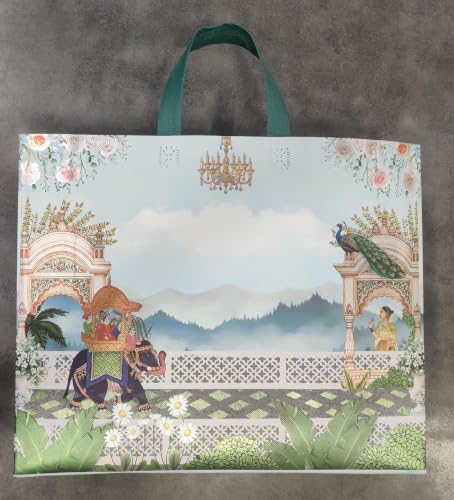 Image of Lavya Wedding Special Return Gift Bags (Royal Wedding Heritage, Pack of 10) | Large Size (15x12.5x4 in) | Reusable Non-Woven Metallic Laminated Matt Finish | Ideal for Gifting Sarees, Sweets & Dry Fruits