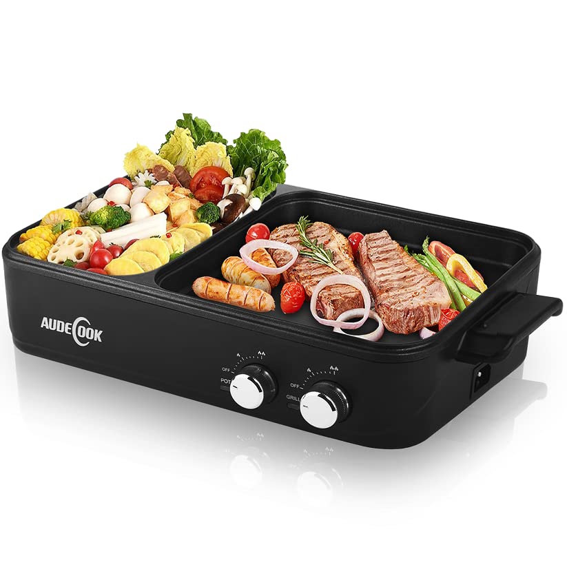 Buy Audecook Electric Hot Pot with Grill, 2 In 1 Multifunction Nonstick Griddle and Hot Pot