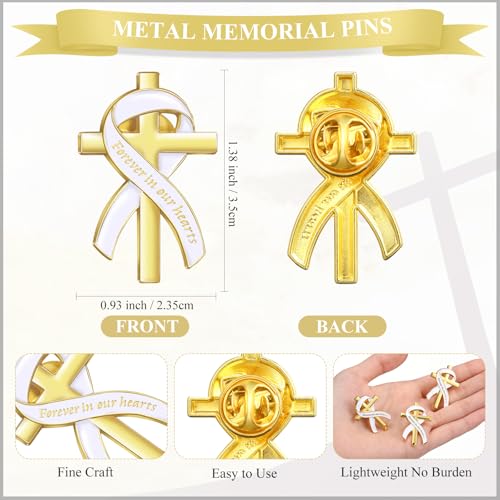 Image of Misdary Funeral Favors for Guests Funeral Memorial Pin Cross Ribbons Forever in Our Hearts Lapel Brooch Pin for Religious Christian Celebration of Life Mourning Remembrance Day