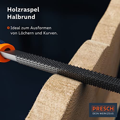Presch Feilenset Metall und Holz 6tlg. inkl Rolltasche - Hochwertiges Profi Feilen Set mit Hieb 2 inkl. Halbrundraspel, Flachstumpffeile, Halbrundfeile, Rundfeile, Dreikantfeile und Vierkantfeile